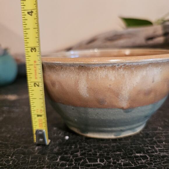Hand Thrown Ceramic Soup Bowl in Sage Green and Tan - Picture 4 of 6